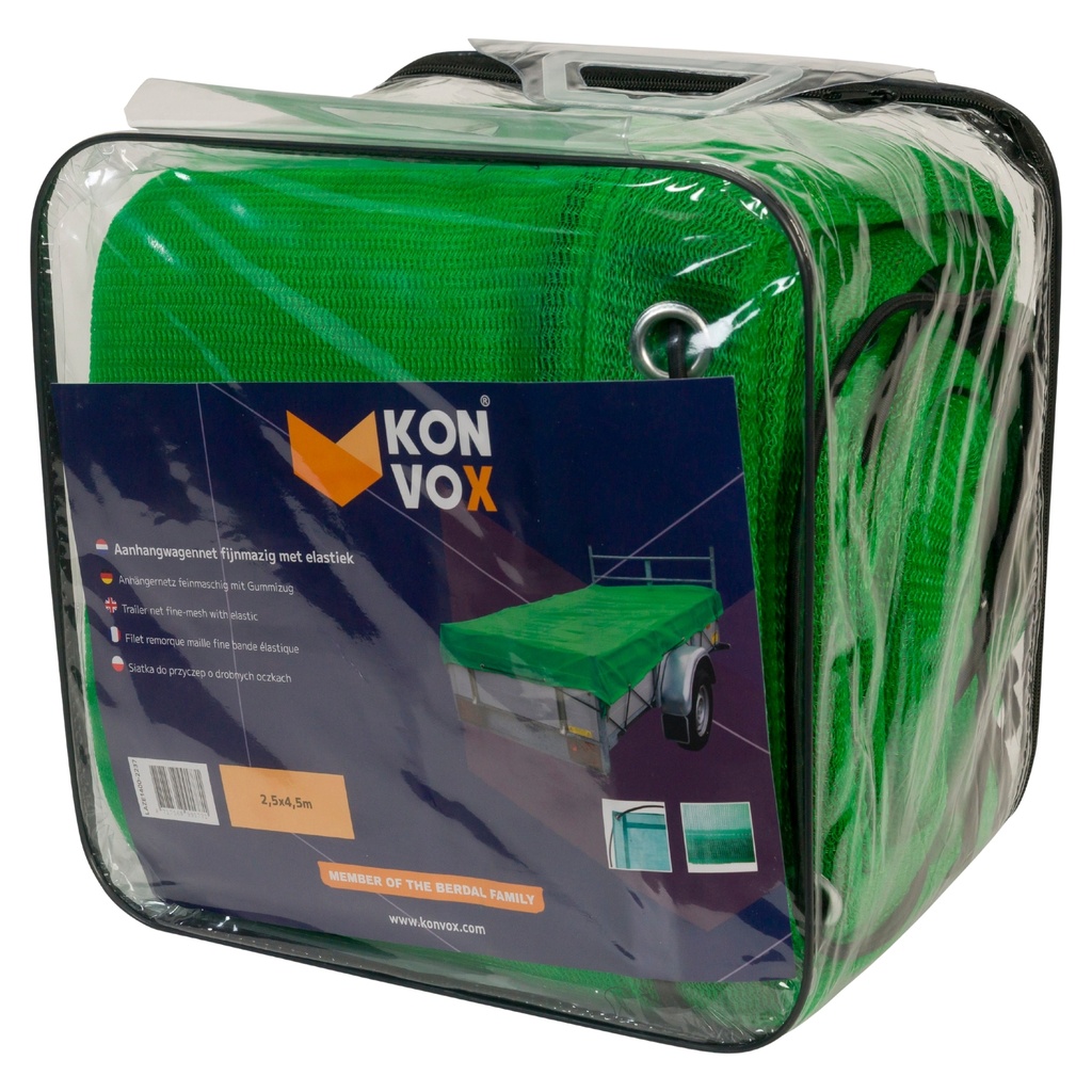 konvox filet de remorque à mailles fines avec élastique 2,5x4,5m vert