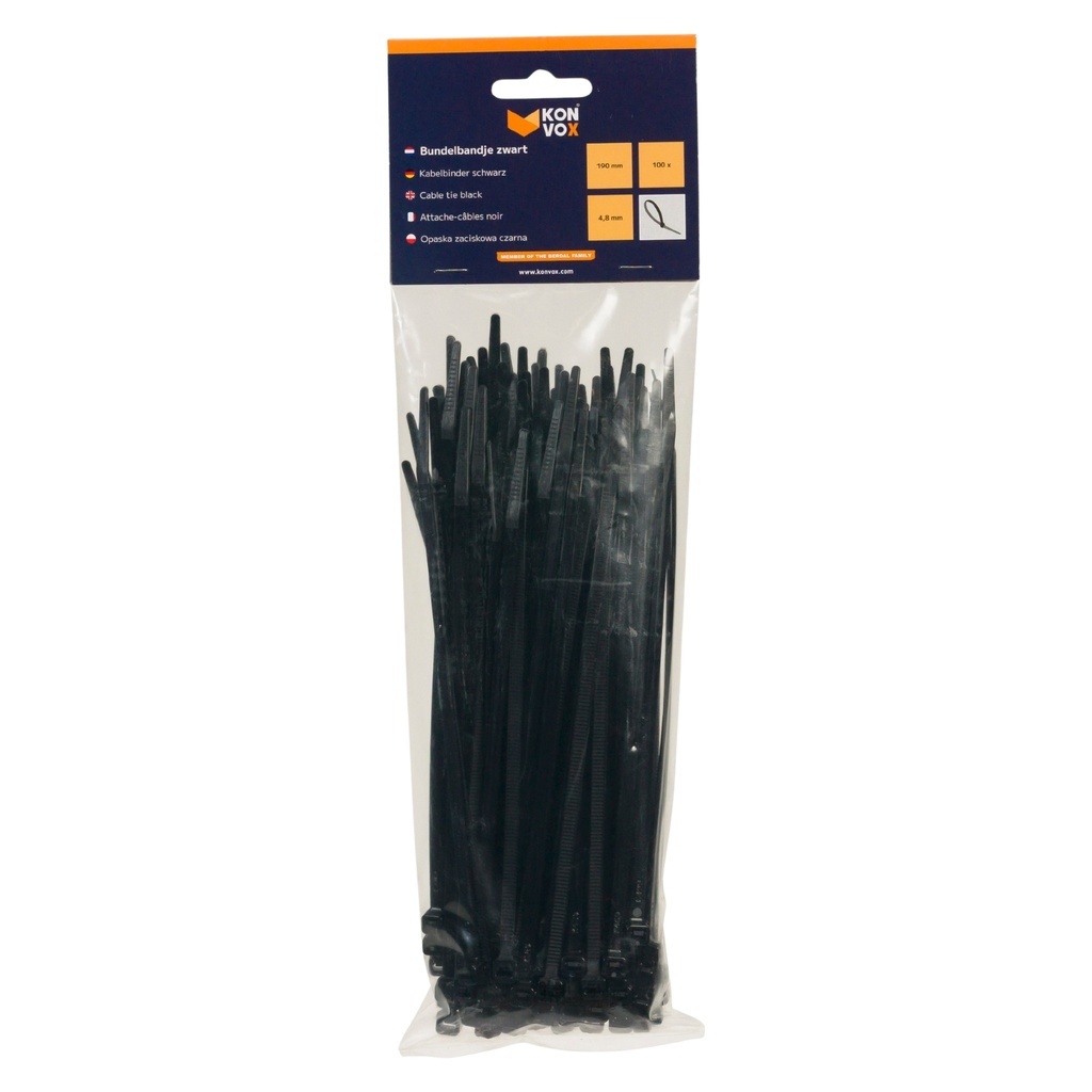 konvox serre-câble 4,8x190mm noir (100)