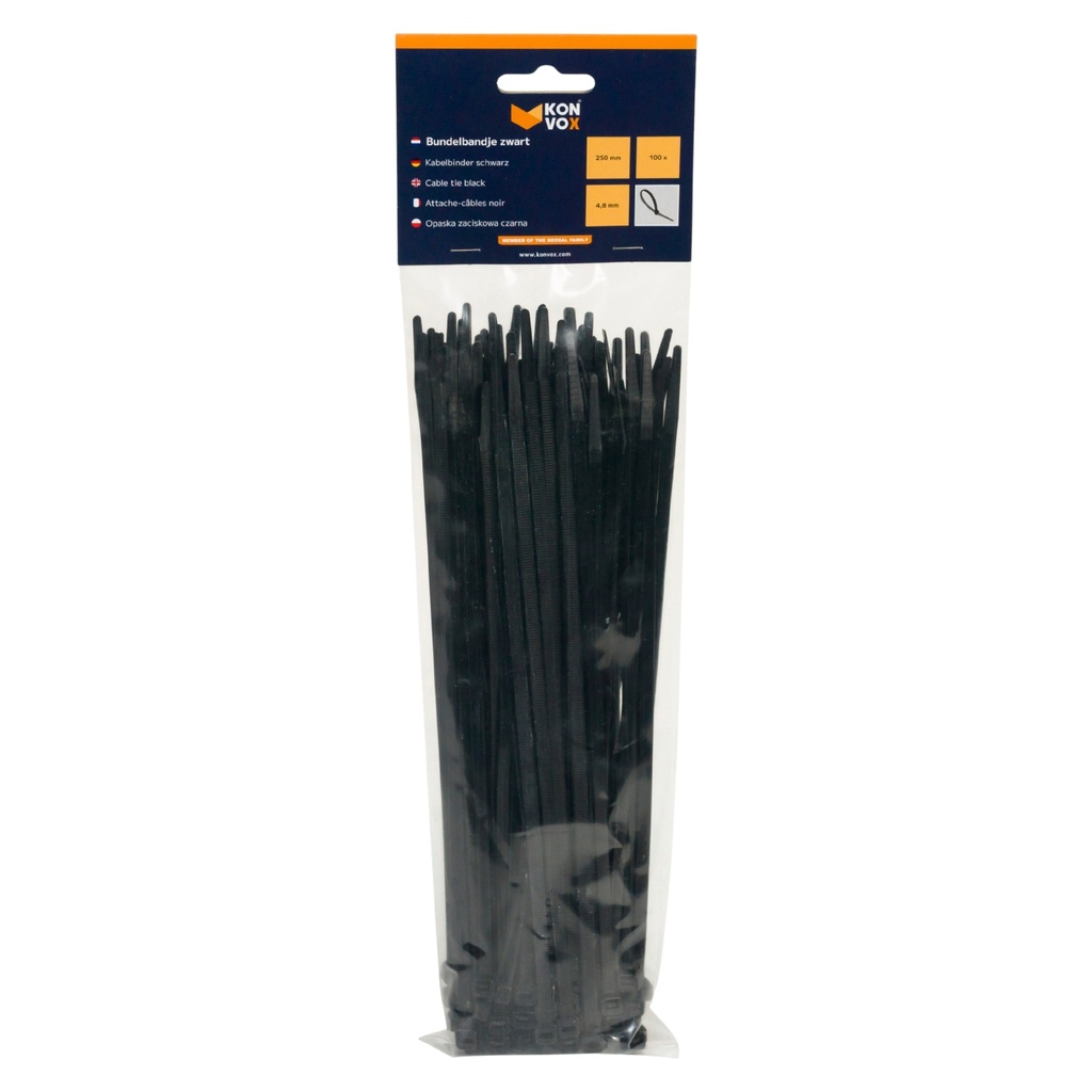konvox serre-câble 4,8x250mm noir (100)
