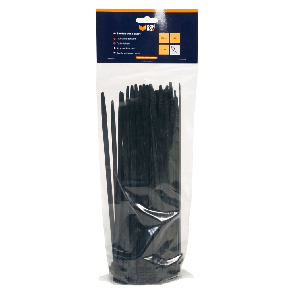 konvox serre-câble 7,6x300mm noir (100)