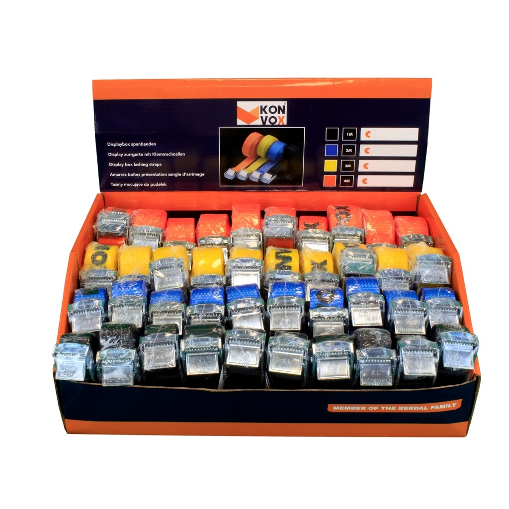 konvox displaybox sangle d'arrimage 804 25mm assortiment 1,2,3 et 4 metre