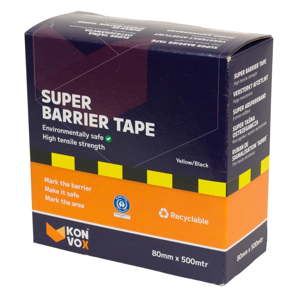 konvox ruban de signalisation jaune/noir 80mmx500m