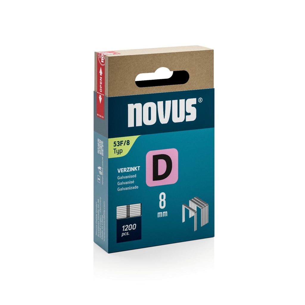 novus D agrafe fil plat 53f/8mm (1200)