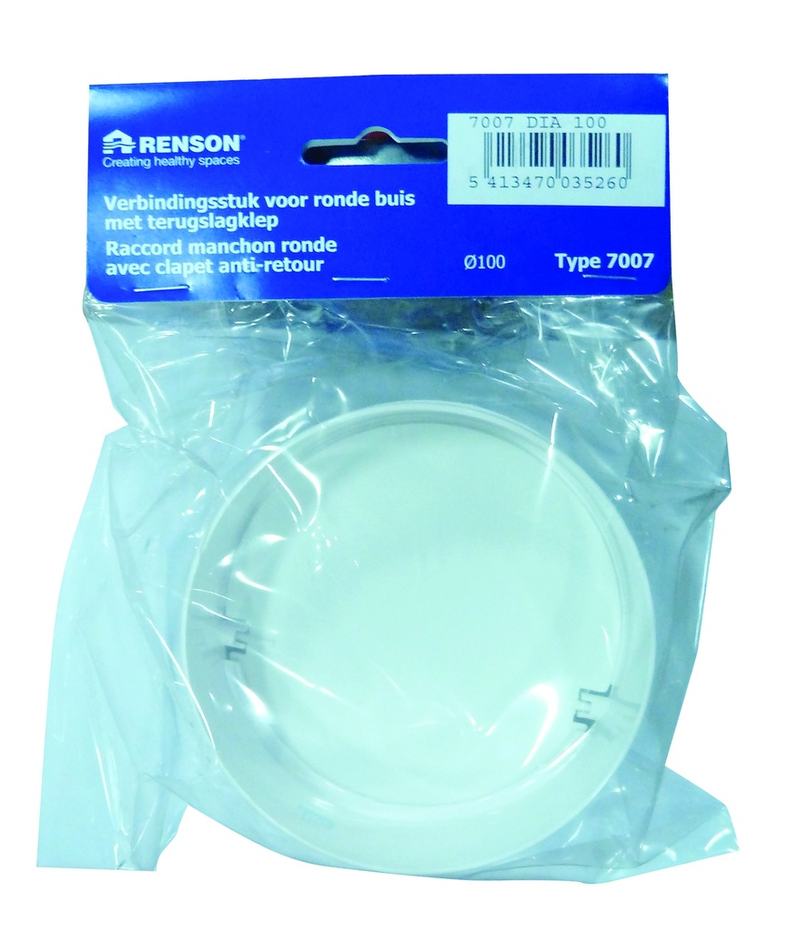 renson 7007 raccord manchon rond + clapet pvc ø125 blanc